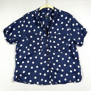 Maeve Anthropologie Top Womens Medium Linen Button Polka Dot Shirt Coastal Beach